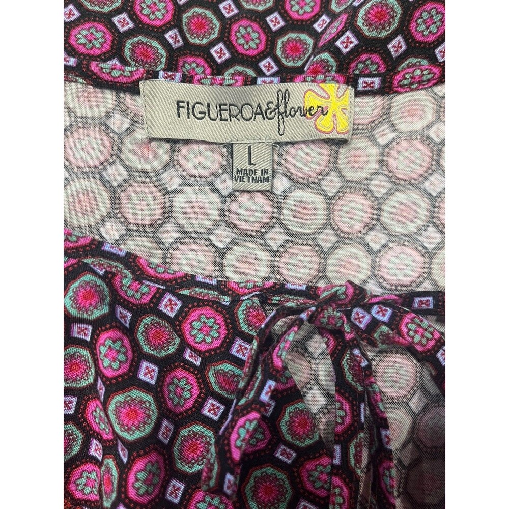 Figueroa & Flower Women’s Maroon Paisley Tunic Long Sleeve V- Neck Tie Neck L - Picture 4 of 6